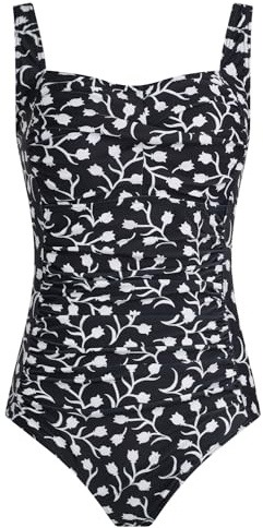 Aidotop Womens One Piece Swimsuit Tummy Control Swimwear with Retro Ruched Monokini Bathing Suits(13Black WhiteFlower,XL)