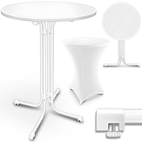tillvex® Gastro Stehtisch klappbar 2er Set Ø80cm mit Husse | Bistrotisch FERTIG MONTIERT | Klapptisch rund - wetterfester Partytisch | Gartentisch Indoor & Outdoor