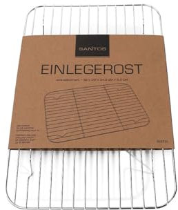 SANTOS Einlagegitter für Edelstahl Grillschale XXL - 36,5x24x2,5cm - Edelstahl Grillgitter - ideal Platz für Gemüse, Fleisch, Fisch, Meeresfrüchte