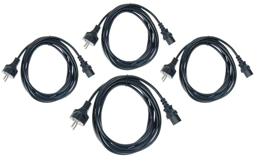 4 Stück Adam Hall 3 m Kaltgerätekabel Netzkabel schwarz 3 x 0,75 mm² CEE 7/7 - C13, K3PKD 0300