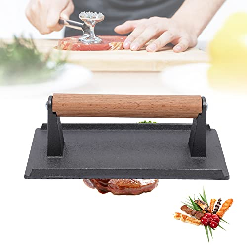 Steak Press 21 * 10.5cm Cast Iron Grill Burger Press Rectangle Steak Meat Bacon Press Kitchen Craft Heavy Cast Flat Steak Burger BBQ Grill Press Weight for Burger Grilled Sandwich Quesadilla Steak