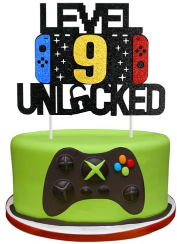 Videospiel Tortendeko Geburtstag, 9th Videospiel Cupcake Topper, Glitter Spielkonsolen Thema Kuchenaufsatz, Happy Birthday Kuchen Deko, Gaming Cake Topper für 9 Jahre Junge und Mädchen Geburtstag