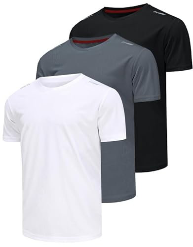Csqtongan 3er Pack Sport Tshirts Herren Funktionsshirt Sportshirt Kurzarm T-Shirt Schnelltrocknend Atmungsaktiv Sport Shirt Männer Laufshirt Gym Trainingsshirt Herren, Schwarz/Grau/Weiß XL