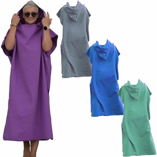 Hekers Surfponcho aus Mikrofaser, Badeponcho Poncho, Umziehhilfe Damen & Herren – auch als Handtuch oder Strand Umkleidehilfe (lila)