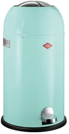 Wesco Kickmaster Abfallsammler in der Farbe mint grün pulverbeschichtetes Stahlblech, eingebauter Dämpfer, 33 Liter Volumen, großer Einwurf