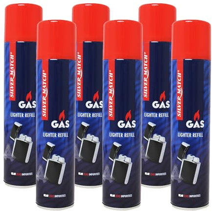 6X Feuerzeuggas 300 ml für Feuerzeuge mit 5 Adaptern | Near Zero impurities | Flambierbrenner | Nachfüllgas Nachfüller Gas | Sturmfeuerzeuge Stabfeuerzeug