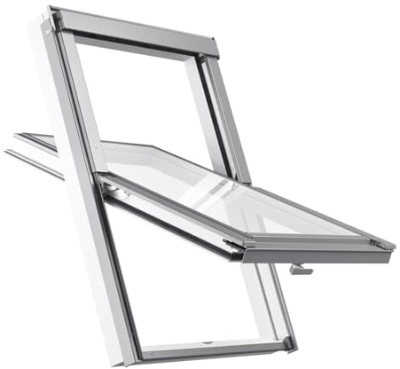 114x118 cm Dachfenster aus Kunststoff hergestellt von RoofLITE+ (VELUX Gruppe) | Fenster mit 3-fach Verglasung | inkl. Eindeckrahmen für Dachziegel(bis 50 m+ Dämm- und Anschluss-Set) + Dämmrahmen