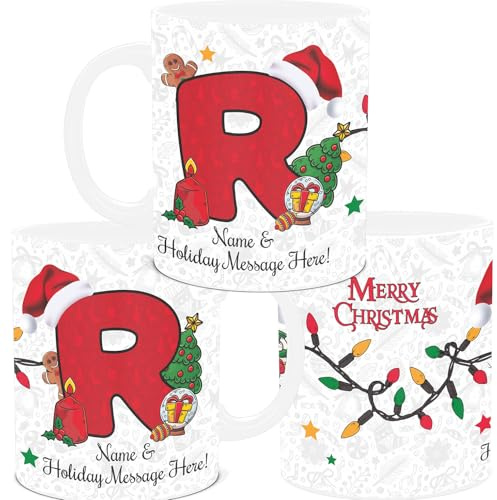 lepni.me Einzigartige Weihnachtstasse mit Initiale R Personalisierte Monogrammierte Tasse mit Ihrem Namen und Text, Alphabet-Design, Weihnachten Tasse für Männer Frauen, Kinder, 11 oz