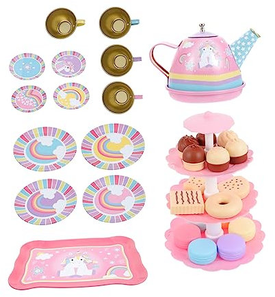 GARVALON Unicorn Afternoon Tea Playset Boys and Girls Pretend Play Tea Party Set Tea Set for Children Tin Tea Set Children Make Tea Toy Set