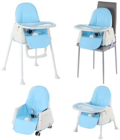 Verstellbarer 3-in-1-Babyhochstuhl, hoher Fütterungssitz für Kleinkinder, Tischstuhl für Kleinkinder, Blau.