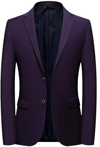 Alloaone Giacca da uomo formale da lavoro, slim fit, monopetto, blazer da sposa, Viola, XXL