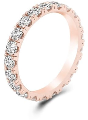 Skcess 18 Karat Roségold Verlobungsring Damen D Moissanit Runden, Partner Ringe Bandring mit Moissanit Ring Damen Größe 45 (14.3)