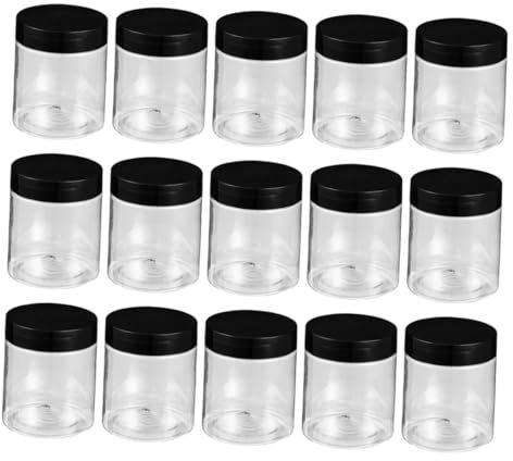 TOVINANNA 15 Pièces Bouteille À Bouchon Noir Petites Boîtes Rondes Bacs À Thé En Vrac Bouteilles D'Échantillon Verres À Smoothie Pots De Stockage De Nourriture Pot D'Échantillon De