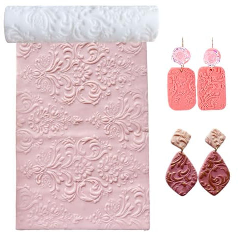 HOBBIESAY Rouleau Texture pour Pâte Polymère Feuilles Texture Pâte Polymère Pâtes Polymères Textures Florales Rouleau Gaufrage Poterie Rouleaux pour Boucles D'Oreilles et Bijoux en Pâtes Polymères
