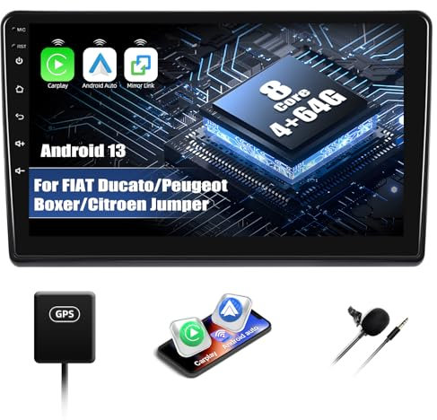 8Core 4G+64G Android 13 CAMECHO Autoradio für FIAT Ducato/Peugeot Boxer/Citroen Jumper mit Navi Carplay Android Auto,9-Zoll Bildschirm Doppel Din Autoradio mit Bluetooth5.0 RDS 32EQ DSP Mirror Link