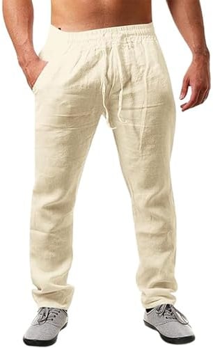 JESDM Leinenhose Herren Sommer Herbst Lose Lässige Leinenhose mit Taschen Elastischer Bund M-3XL