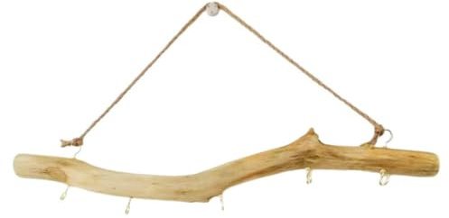 Wambere 1 Stück Deko Hängen Holz Stange mit Haken und Kordel,Treibholz-Hänger Türhänger Fensterhänger Kleiderhaken,Treibholz Zweighaken,Altholz Dekostange,für Schlüssel,Hüte,Eingang,Türdeko,Khaki