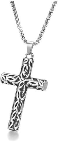 PiercingJak Kreuz Kette Edelstahl Kreuzkette für Frauen Herren Halskette mit Keltischer Knoten Anhänger Silberkette Religiöse Nordische Gotic Schmuck 18 Geburtstag Geschenk für Mann Damen