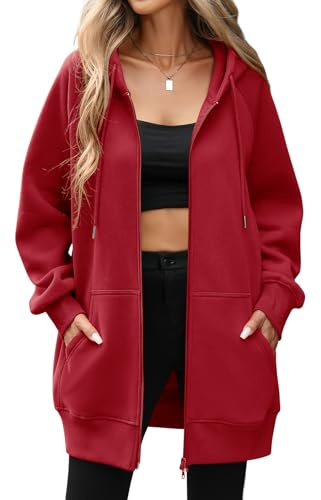 CMTOP Felpa Donna con Zip Lunga in Pile Casual Cotone Felpa con Cappuccio a Manica Lunga, Tinta Unita Classica Basic Felpe, Autunno Primavera Hoodie Sweatshirt con Tasche