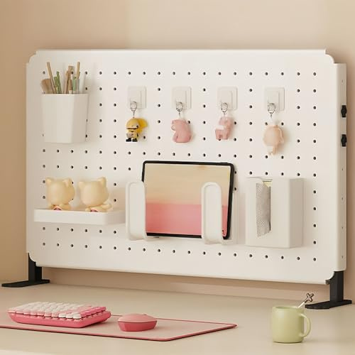 SXKLLYX Stehendes Stecktafel, Höhenverstellbar, Pegboard Zur Organisation Des Schreibtischs, Platzsparend mit Regalen und Zubehörhaken