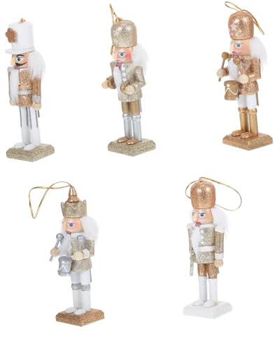 ARTSEWPLY Wooden Christmas Nutcracker Figures Ornaments Xmas Tree Doll Holiday Creative Glittering Powder Hanging Pendant Decoration for Party Home