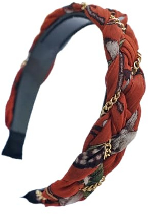 JEBELE Geflochtenes Stirnband für Damen, Vintage-Stoff, hohe Krone, Stirnband mit rutschfesten Zähnen, niedliches Boho-Haarband für Damen und Jugendliche (16-Ziegelrot, Einheitsgröße)
