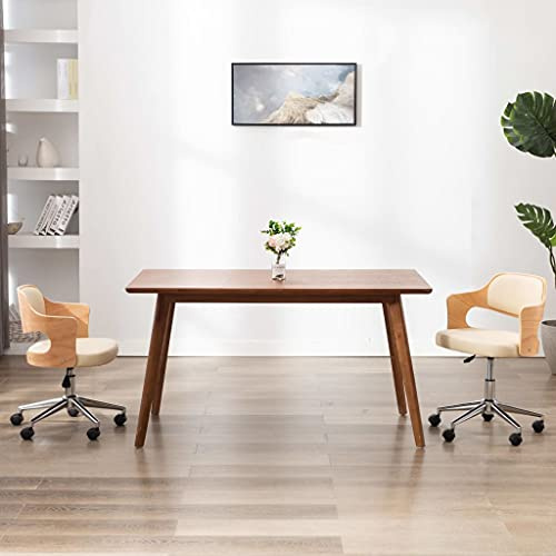 Tonture Esszimmerstuhl Drehbar Creme, Bugholz & Kunstleder, Modern, Höhenverstellbar, Rollen, für Wohnzimmer, Schlafzimmer, Büro, Max. 110 kg