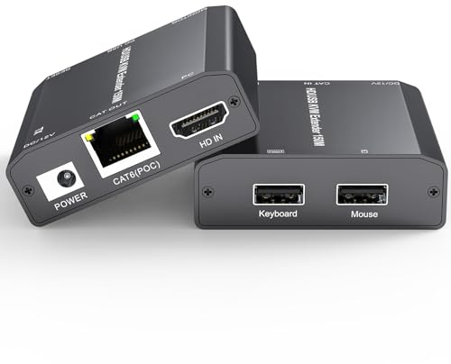 YOUTINGHDAV HDMI USB KVM Extender, KVM USB HDMI Extender over CAT6 / CAT5e up to 150M, Lossless Latency, Plug and Play, 1080P@60Hz, Loop Out, POE, Mouse and Keyboard Remote Control PC