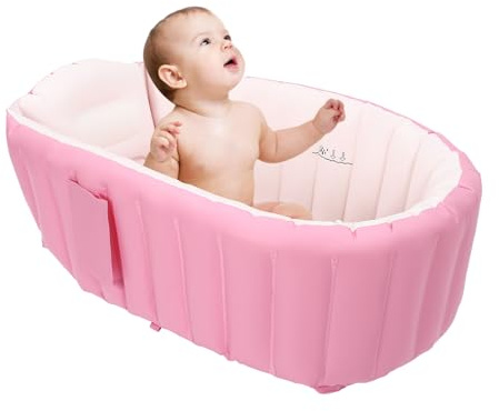 MEELRYD Aufblasbare Babybadewanne mit Rückenlehne, Tragbare Reise Baby Säugling, Faltbare Babybadewanne mit Luftpolster und Luftpumpe, Rutschfeste Duschbecken Mini Luft Schwimmbad