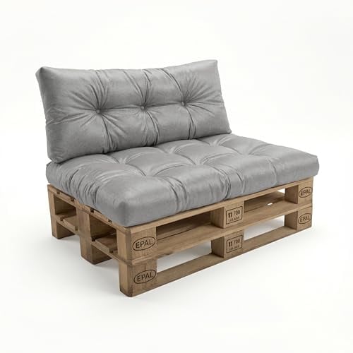 POKAR Palettenkissen 2er Set: Sitzkissen 120x80 + Rückenkissen 120x40 Wasserabweisend | Gesteppte Palettenauflage | Loungekissen für Palettensofa und Gartenmöbel | Oeko-TEX | Made in EU | Grau