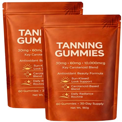 Tanning Gummies, 2026 Tanning Gummies Fast Tan Without Sun, Astaxanthin, Beta Carotene & Lycopene Blend with Vitamins C & E,Enhancing Natural Skin Tone, Natural Looking Glow 60 Counts (2Box)