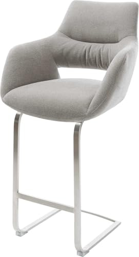 DELIFE Barstuhl Yago-Flex Freischwinger Flach Edelstahl Silberfarben Strukturstoff Soft Grau Taschenfederkern