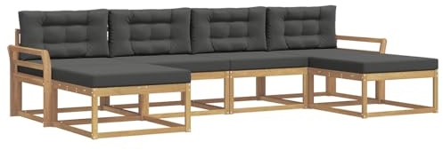 vidaXL Outdoor-Sofagarnitur mit Kissen 6 pcs Weiß und Anthrazit, Moderne Akazien-Gartenmöbel, wetterfester Sofa-Set, stylische Sitzgelegenheit für Terrasse und Pool
