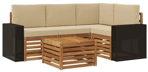vidaXL Outdoor-Sofagarnitur 5 pcs Natur und Beige 59 x 59 x 37 cm, Moderner Garten-Sofaset, Coole Terrassenmöbel, zeitgemäße Lounge, modulares Design, Akazien-Elemente