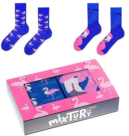 ZOOKSY - Chaussettes d'été colorées pour hommes femmes 2 paires MixTury I Dans une boîte parfaite pour être offerte I Chaussettes longues en coton I Flamant Rose I 36-40