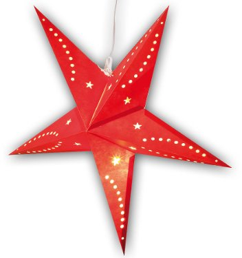 Lunartec Papierstern Lampe: 3D-Weihnachtsstern-Lampe, Stern aus Papier, 60 cm, rot (Papierstern Leuchte, Papierstern mit Beleuchtung, beleuchtet Weihnachten)
