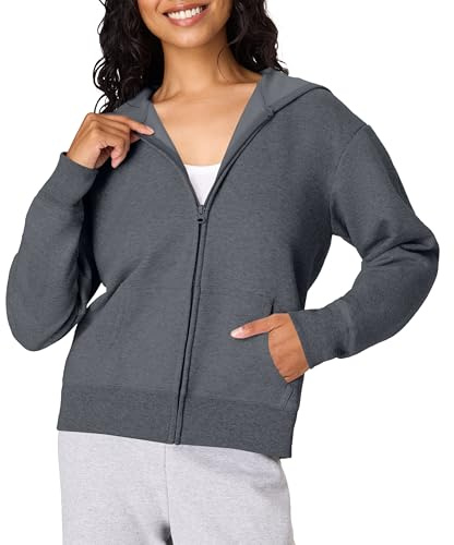 Hanes Women's EcoSmart Full-Zip Hoodie Sweatshirt, Slate Heather, x Large
