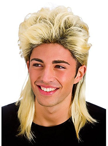 Retro Mullet Perruque Fancy Dress Accessoire Blonde 80 Mens