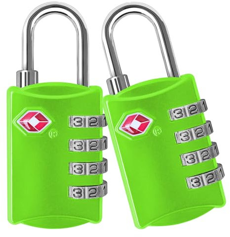 TSA-Gepäckschlösser (2 Stück) – 4-stellige Kombinationsstahl-Vorhängeschlösser – zugelassenes Reiseschloss für Koffer und Gepäck – Grün