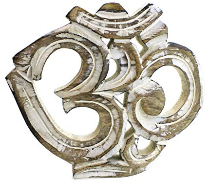 TEMPELWELT Wanddekoration Om Symbol 20 x 19 cm, Holz Mangoholz weiß braun, Wanddekoration Ursilbe, Kraftsymbol Aum spirituelle Deko