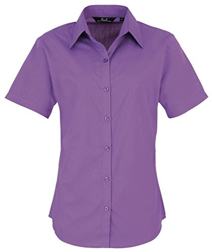 Premier Women's poplin Short Sleeve Blouse, Ladies Plain Work Shirt-Rich Violet-Size 26
