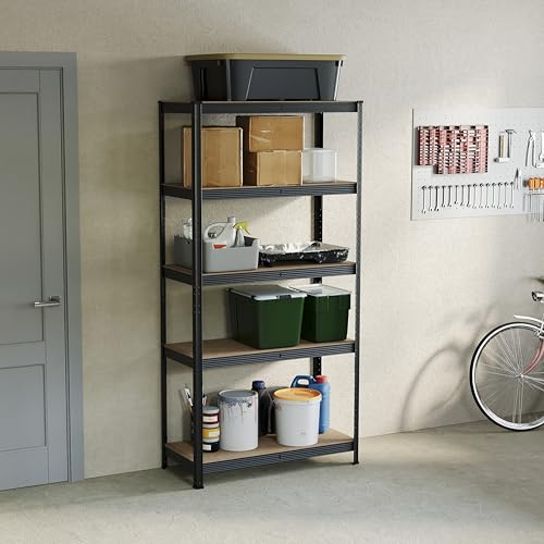 Home Vida 5 Stufen Ebenen Lagen Fächer Aufbewahrung Regale Fächer Gestell Gerüst Heavy Duty 875 Kg Belastbarkeit, Schwarz, Groß