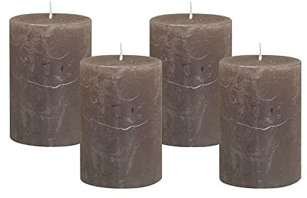 4 Rustic Stumpenkerzen Premium Kerze Dark Taupe 7x8cm - 40 Std Brenndauer