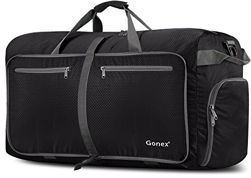 Gonex 60L Travel Duffel Bag Foldable Water Resistant Travel Bag Lightweight Duffel Bag with Big Capacity for Luggage Gym Sports Black