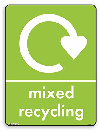 Mixed Recycling Bin Sticker Sign - WRAP, Self Adhesive Vinyl [A4 200mm x 300mm]