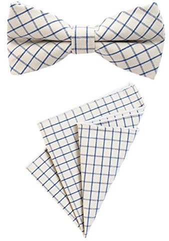 DonDon Herren Einstecktuch 23 x 23 cm im 2er Set mit farblich passender Fliege 12 x 6 cm mehrfarbig Baumwolle kariert
