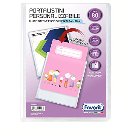 Favorit 400090487 - Portalistino Personalizzabile Premium, 80 Buste, Trasparente