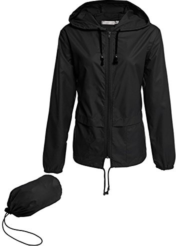 Lomon Windproof Jacket Outdoor Coats for Women Long Sleeve Casual Breathable Windbreaker Outerwear, Black, XL