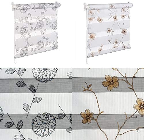 DOPPELROLLO MIT Pailetten UND GLANZFASER Kupfer BRAUN Weiss SCHWARZ Blumenmuster (Blumen Kupfer Glanzfaser, 105x200 cm)