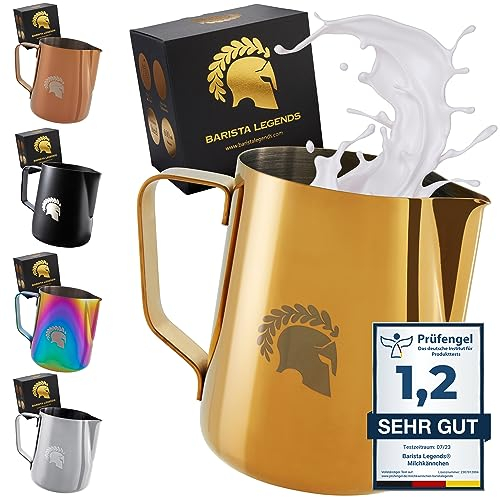 Barista Legends® Pot à lait en acier inoxydable Gold 600ml avec bec verseur spécial Latte Art - Pichet inox - Pichet à lait en acier inoxydable Barista - Accessoires Barista